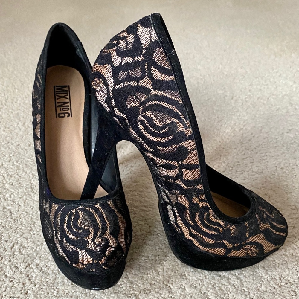 Mix No. 6 Black Lace High-Heels Shoes